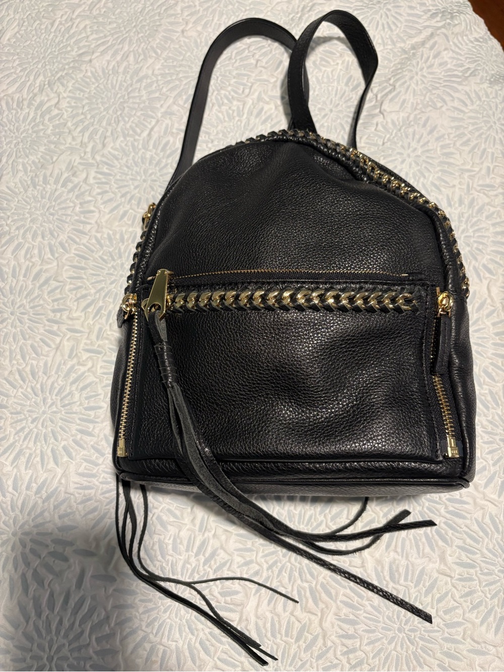 Rebecca Minkoff EUC “Lola” Black Leather Backpack with Gold Chain Trim